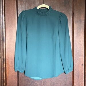 Elegant Teal Blouse with Ruffled Collar